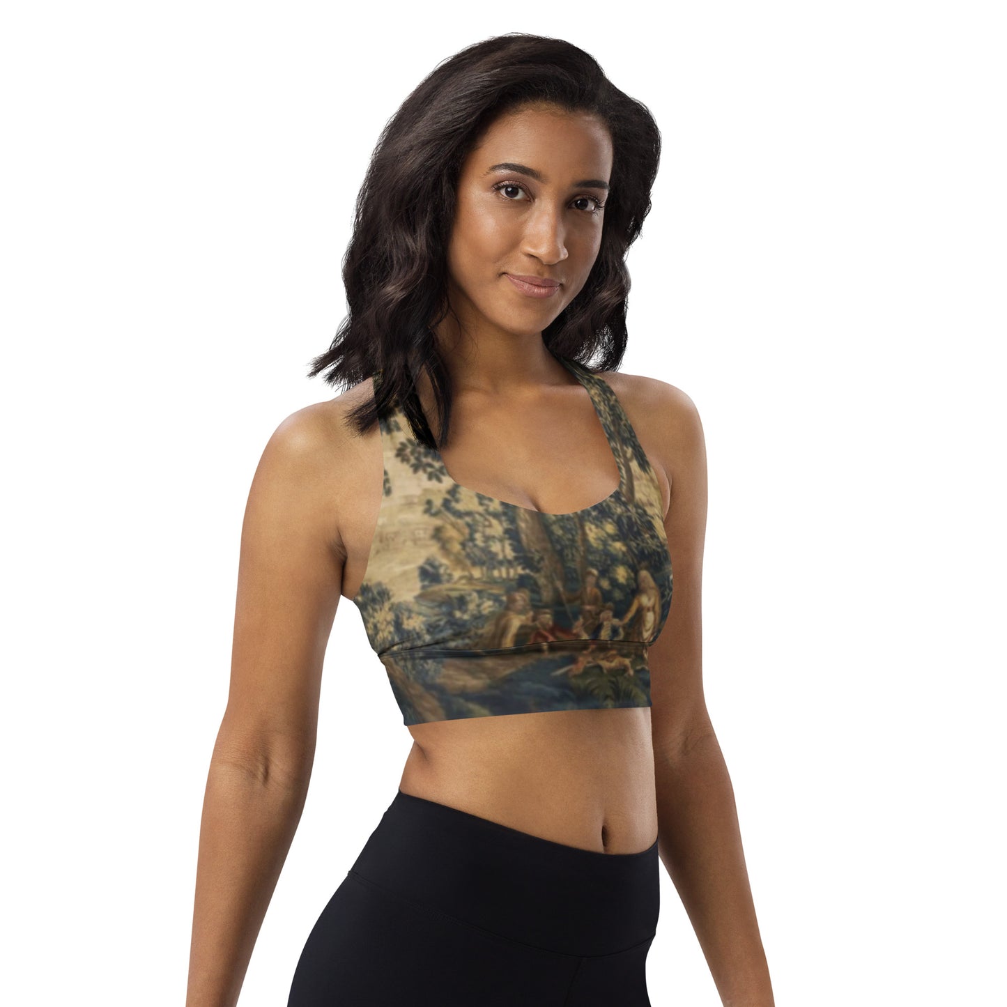 18th Century Vintage French Tapestry Print Longline Sports Bra